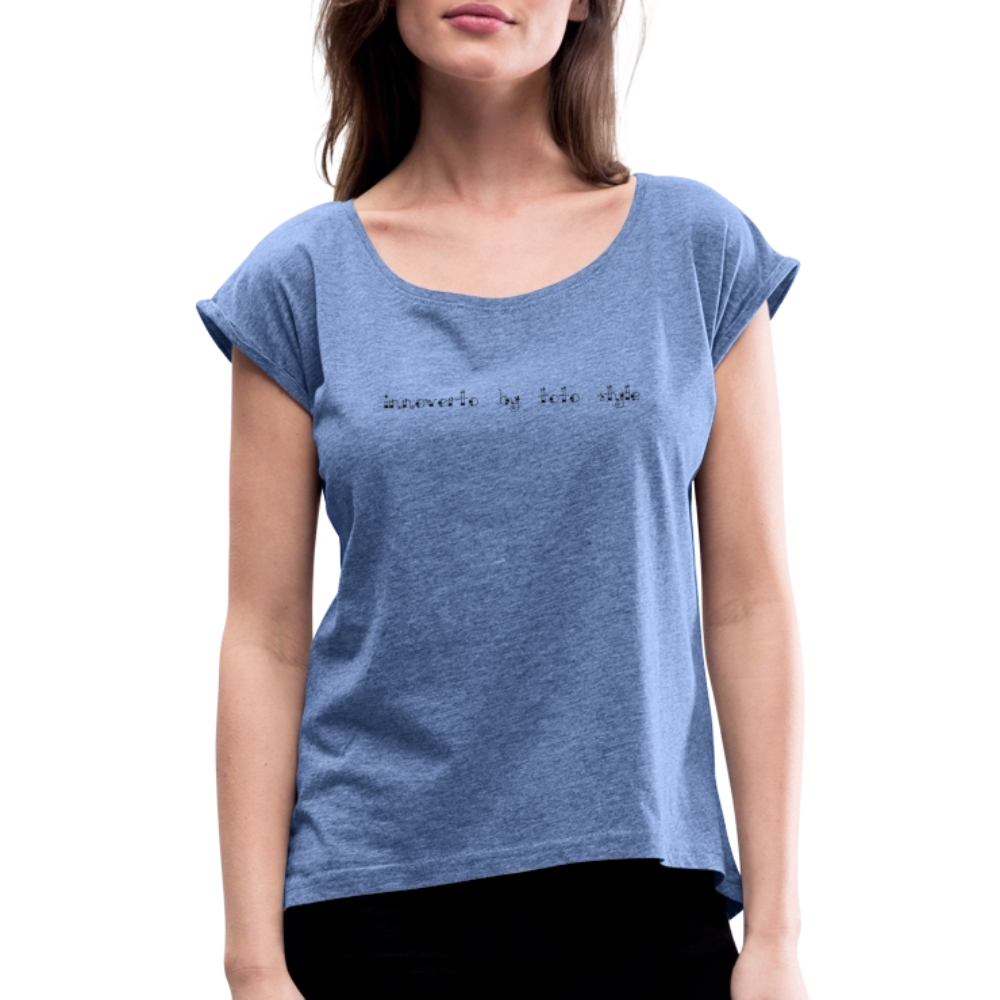 T-shirt à manches retroussées Femme - bleu jeans chiné