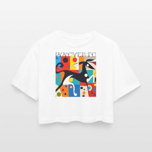 T-shirt court oversize Femme - blanc - t-shirt femme lévrier innoverto - innoverto.nice - innoverto.dog