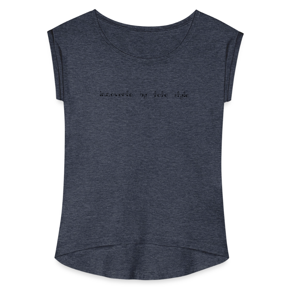 T-shirt à manches retroussées Femme - bleu marine chiné