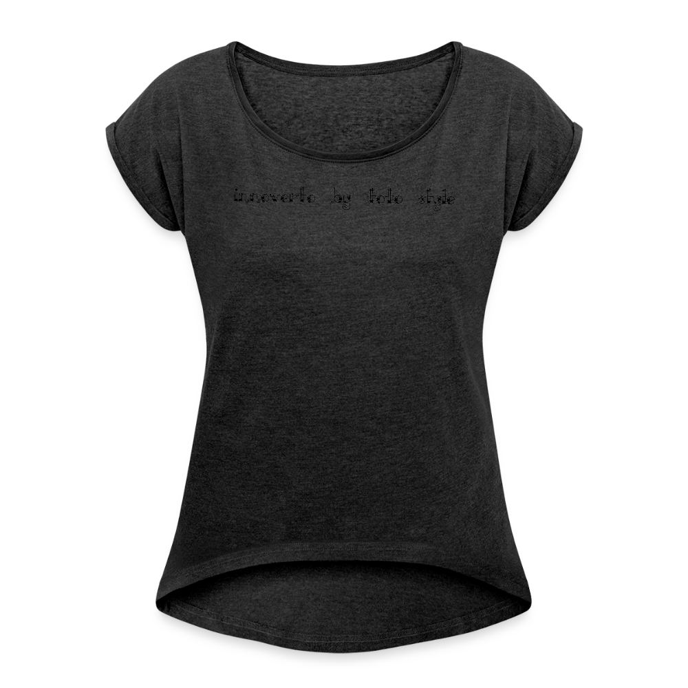 T-shirt à manches retroussées Femme - noir chiné
