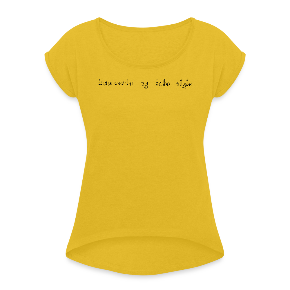 T-shirt à manches retroussées Femme - jaune moutarde