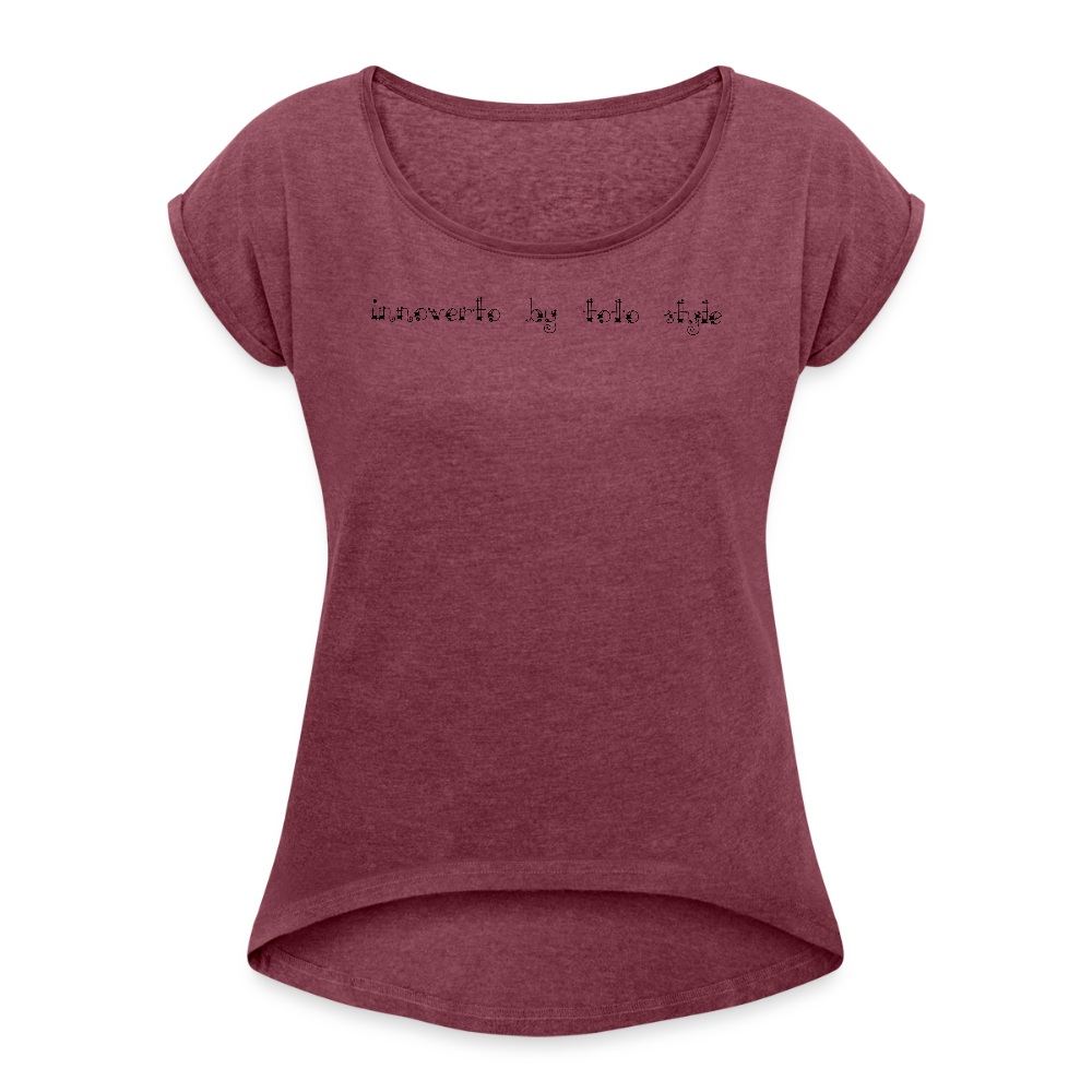 T-shirt à manches retroussées Femme - rouge bordeaux chiné