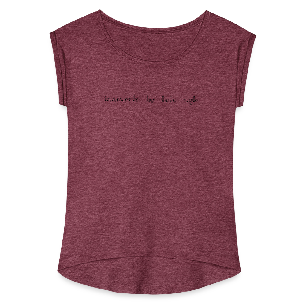 T-shirt à manches retroussées Femme - rouge bordeaux chiné