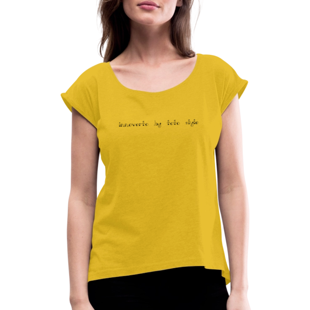 T-shirt à manches retroussées Femme - jaune moutarde
