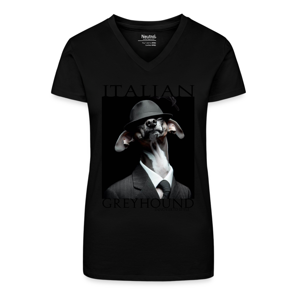 T-shirt bio col V Femme - noir - t-shirt femme lévrier innoverto - innoverto.nice - innoverto.dog