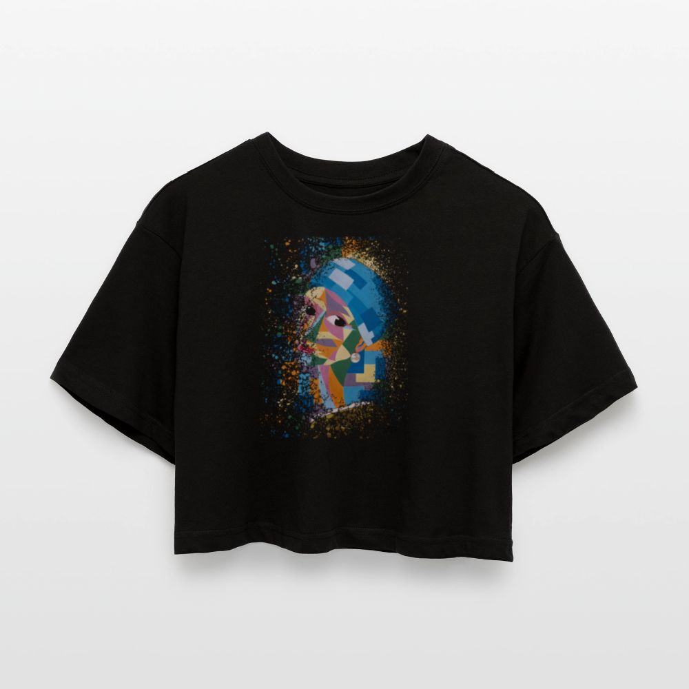 T-shirt court oversize Femme - noir- t-shirt la jeune fille à la perle Vermeer innoverto - innoverto.nice