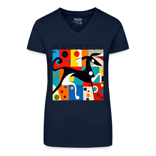 T-shirt bio col V Femme - bleu foncé - t-shirt femme lévrier innoverto - innoverto.nice - innoverto.dog