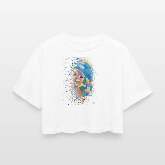 T-shirt court oversize Femme - blanc- t-shirt la jeune fille à la perle Vermeer innoverto - innoverto.nice