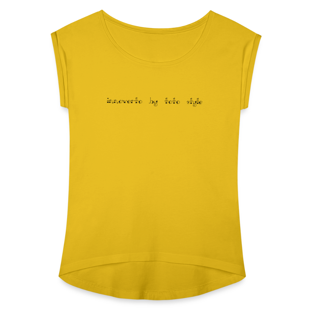 T-shirt à manches retroussées Femme - jaune moutarde