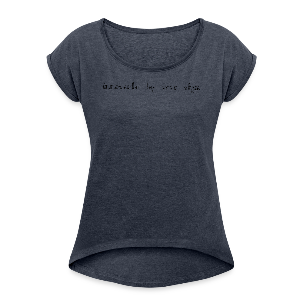 T-shirt à manches retroussées Femme - bleu marine chiné