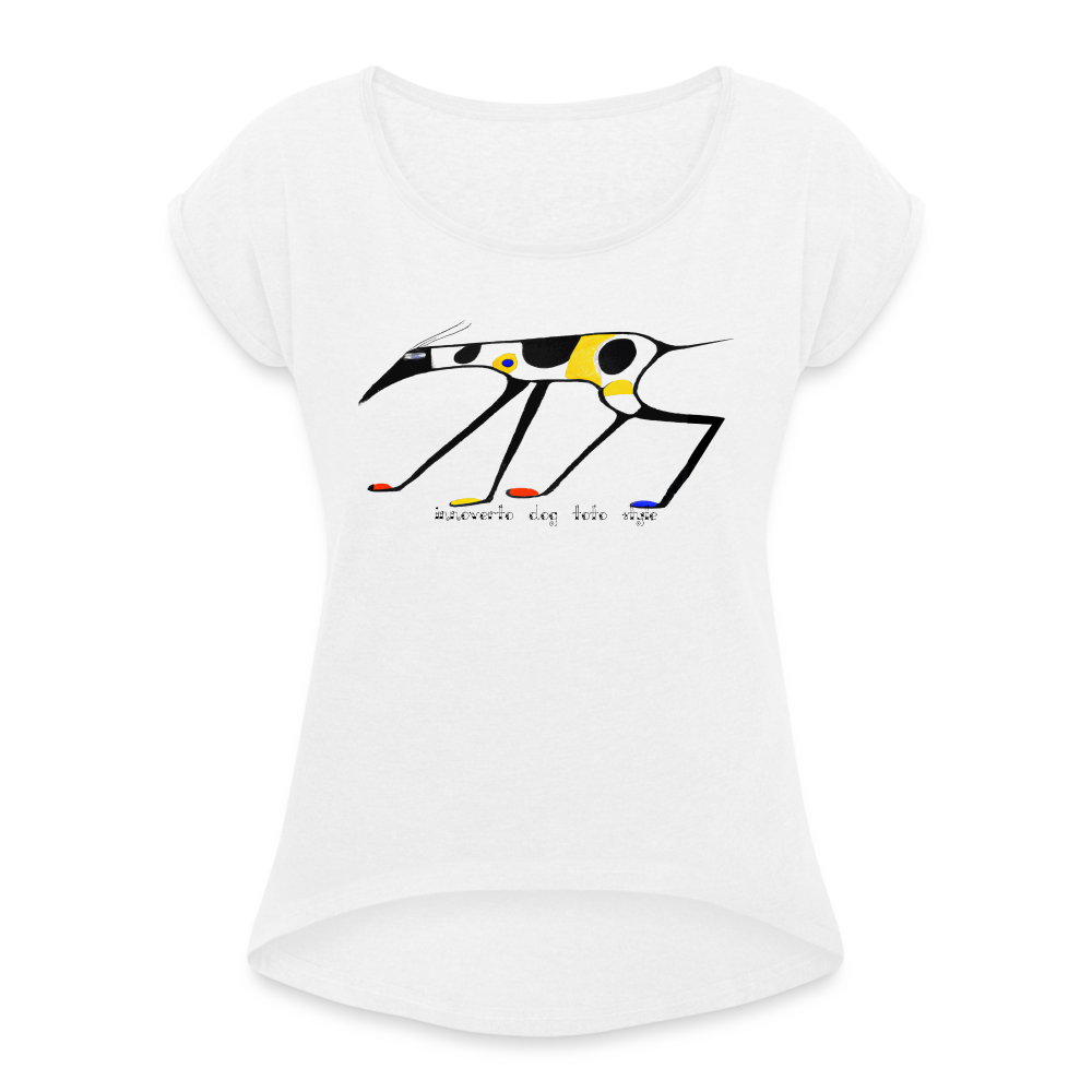 T-shirt à manches retroussées Femme - blanc - t-shirt femme lévrier innoverto - innoverto.nice - innoverto.dog
