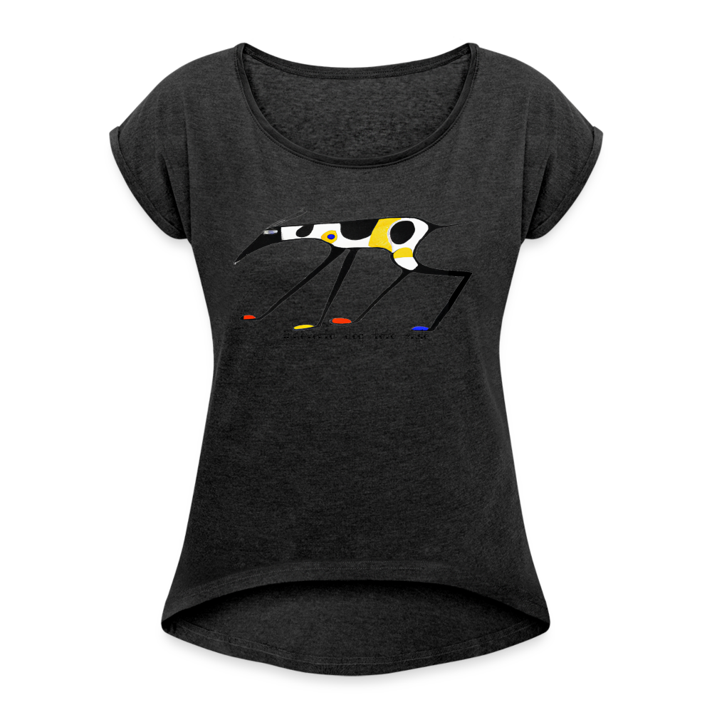 T-shirt à manches retroussées Femme - noir chiné - t-shirt femme lévrier innoverto - innoverto.nice - innoverto.dog