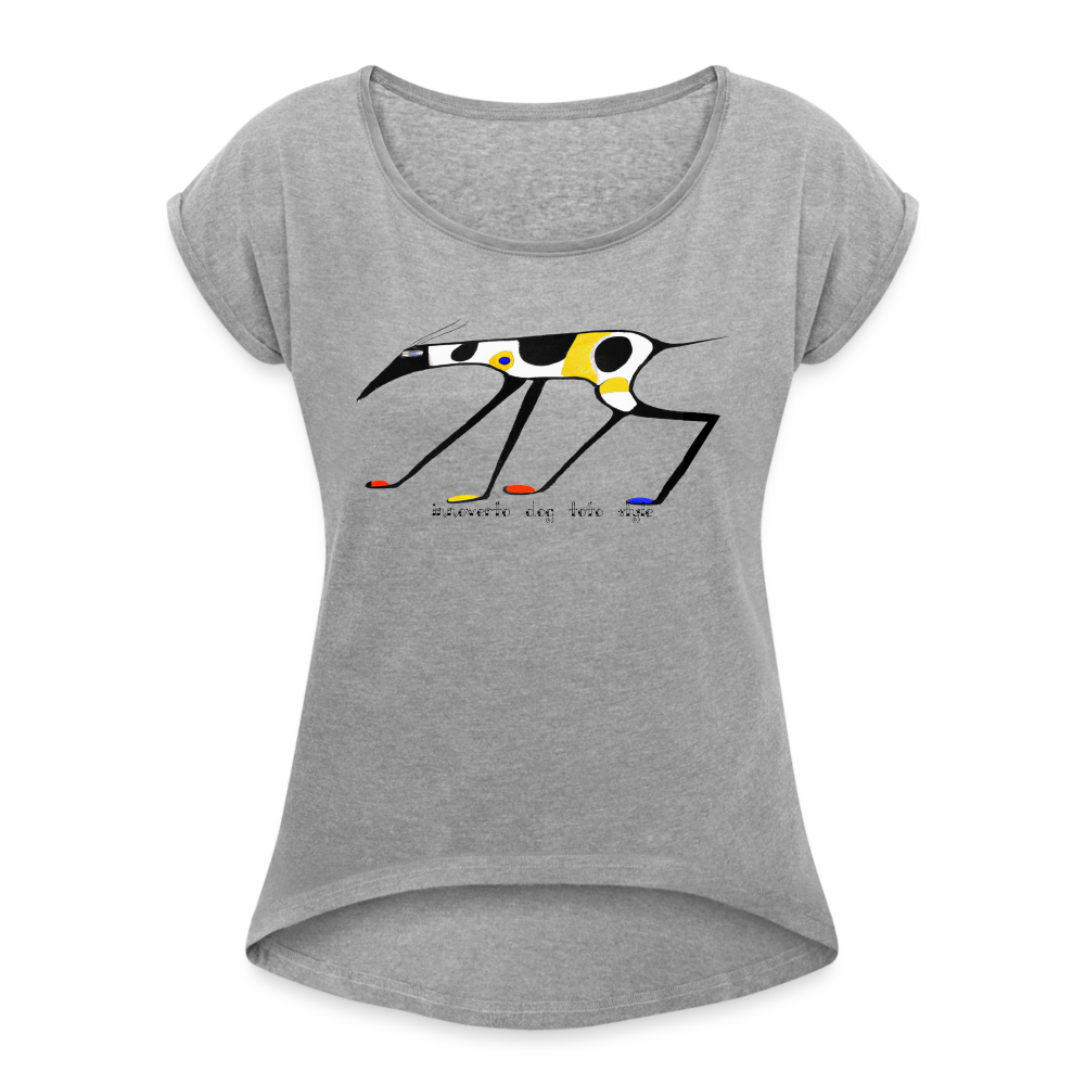 T-shirt à manches retroussées Femme - gris chiné - t-shirt femme lévrier innoverto - innoverto.nice - innoverto.dog