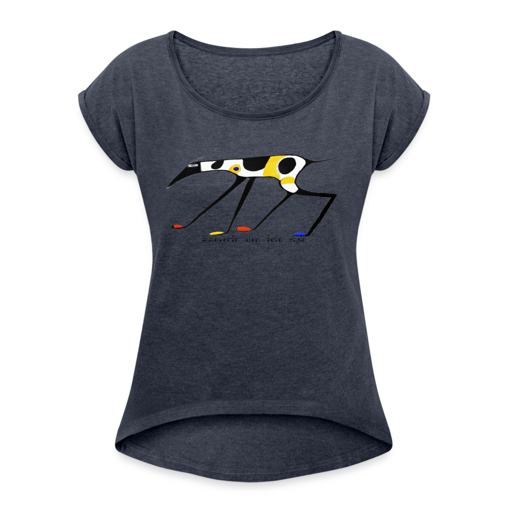 T-shirt à manches retroussées Femme - bleu marine chiné - t-shirt femme lévrier innoverto - innoverto.nice - innoverto.dog