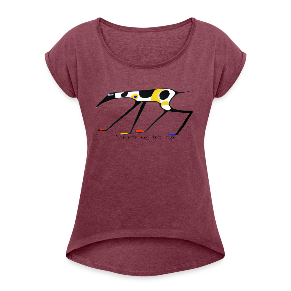 T-shirt à manches retroussées Femme - rouge bordeaux chiné - t-shirt femme lévrier innoverto - innoverto.nice - innoverto.dog