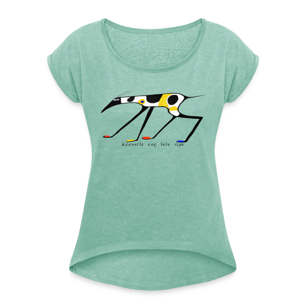 T-shirt à manches retroussées Femme - menthe chiné - t-shirt femme lévrier innoverto - innoverto.nice - innoverto.dog