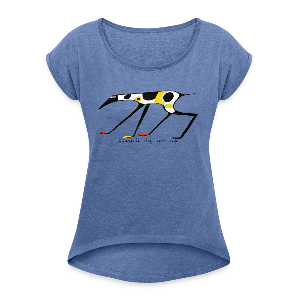 T-shirt à manches retroussées Femme - bleu jeans chiné - t-shirt femme lévrier innoverto - innoverto.nice - innoverto.dog