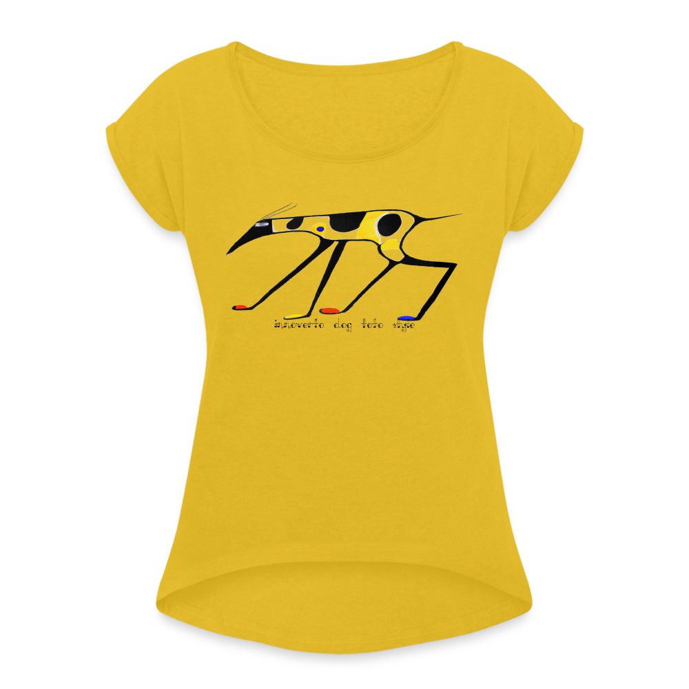 T-shirt à manches retroussées Femme - jaune moutarde - t-shirt femme lévrier innoverto - innoverto.nice - innoverto.dog