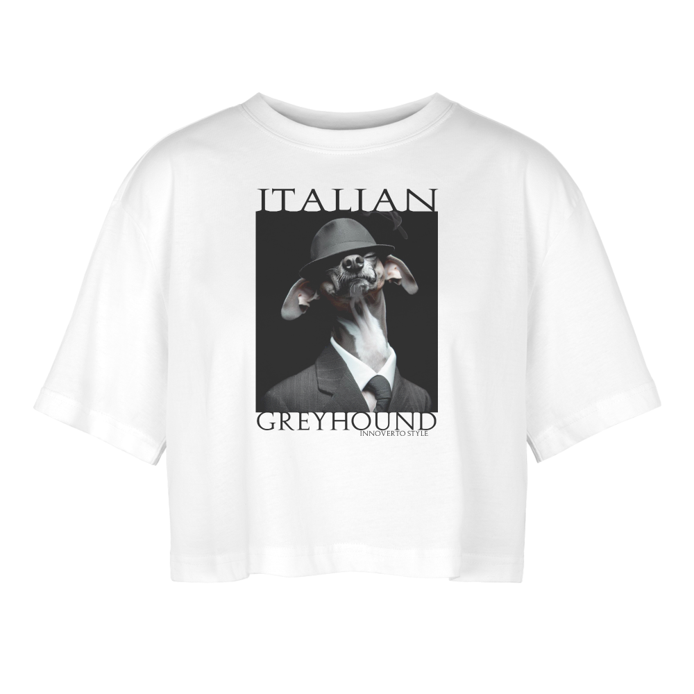T-shirt court oversize Femme - blanc - t-shirt femme lévrier innoverto - innoverto.nice - innoverto.dog