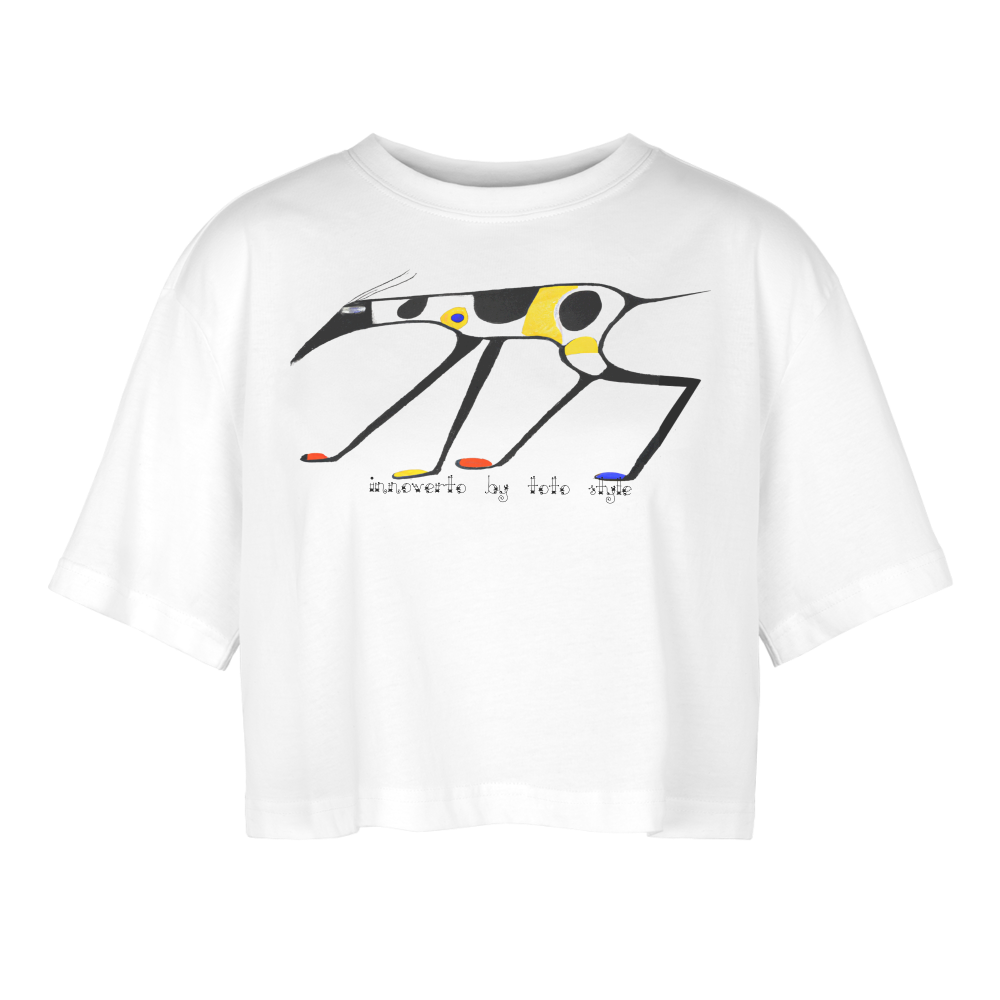 T-shirt court oversize Femme - blanc - t-shirt femme lévrier innoverto - innoverto.nice - innoverto.dog
