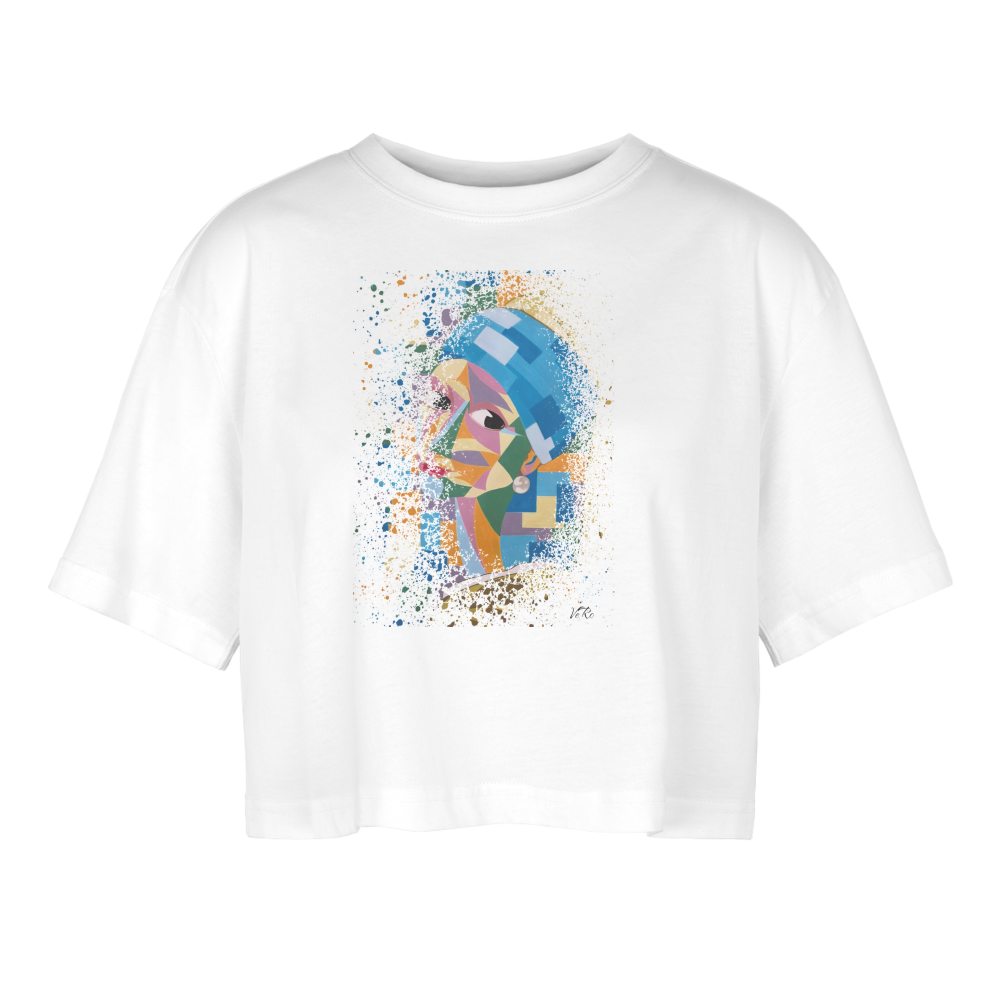 T-shirt court oversize Femme - blanc- t-shirt la jeune fille à la perle Vermeer  innoverto - innoverto.nice 