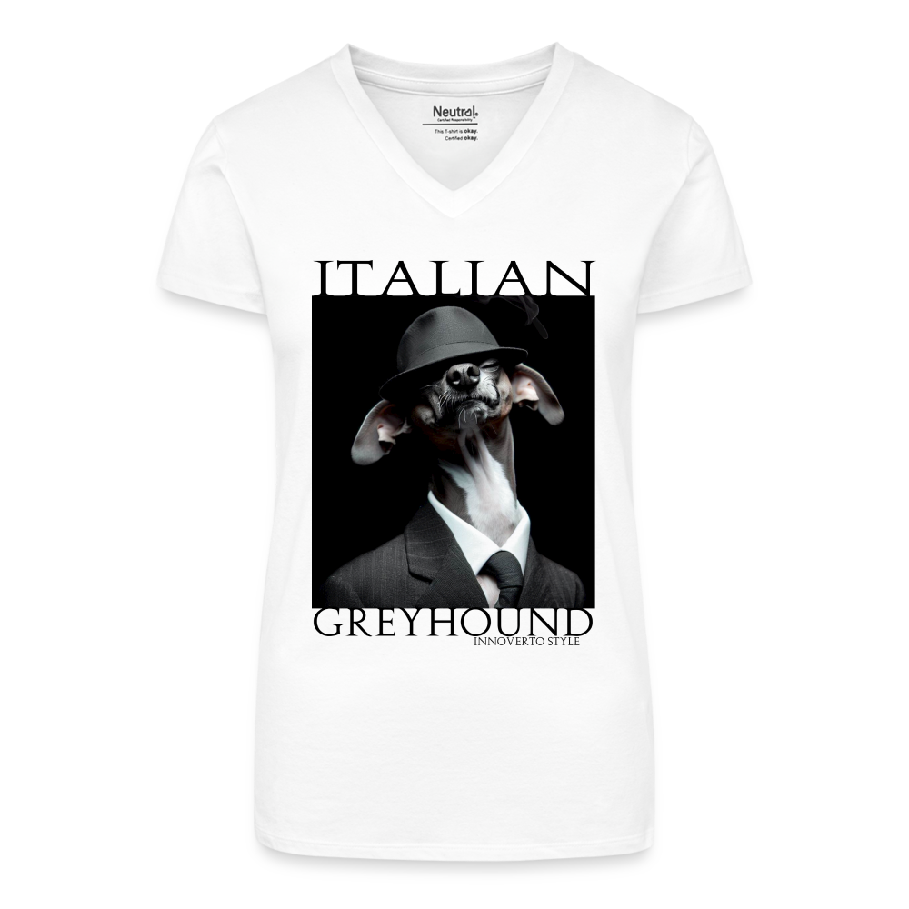 T-shirt bio col V Femme - blanc - t-shirt femme lévrier innoverto - innoverto.nice - innoverto.dog