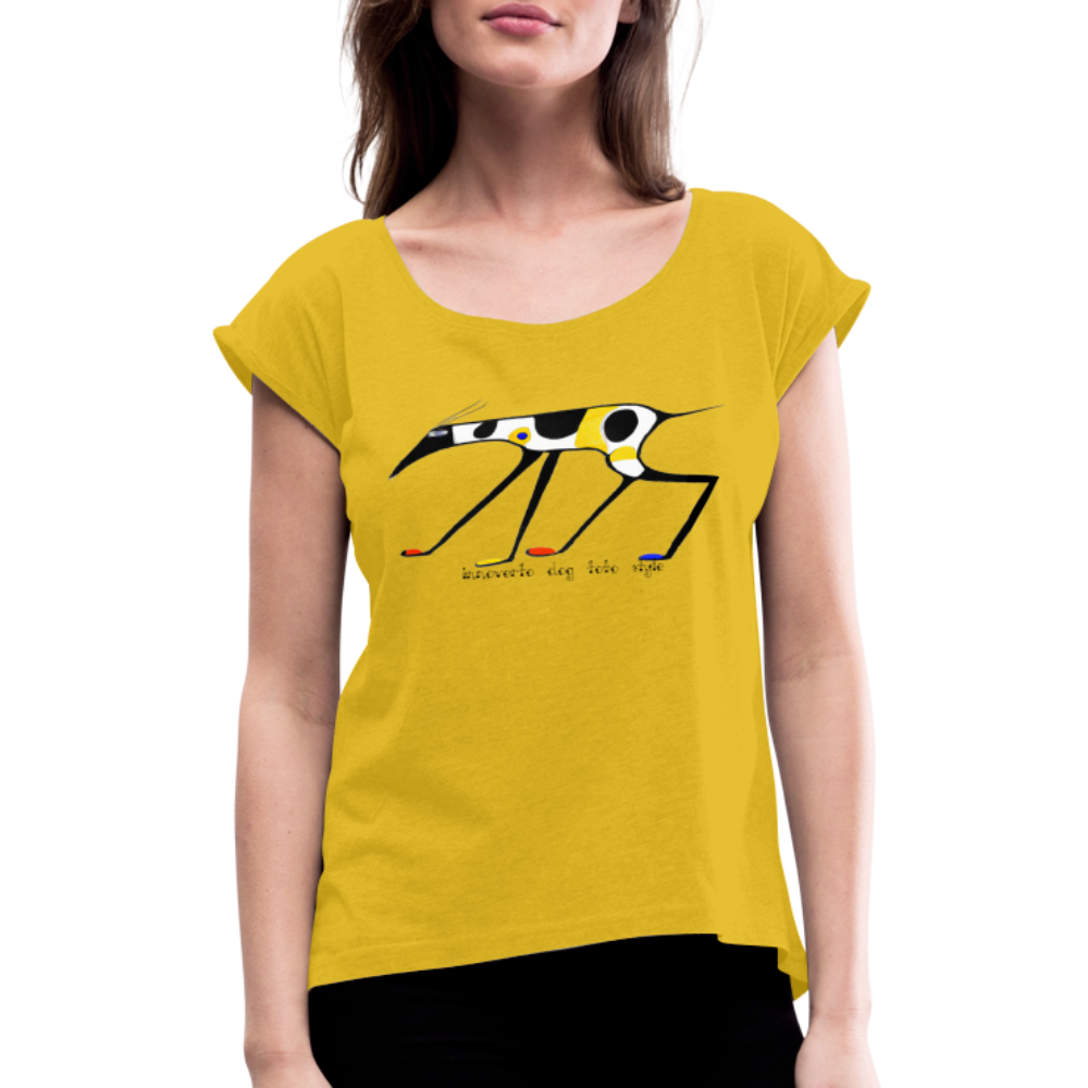 T-shirt à manches retroussées Femme - jaune moutarde